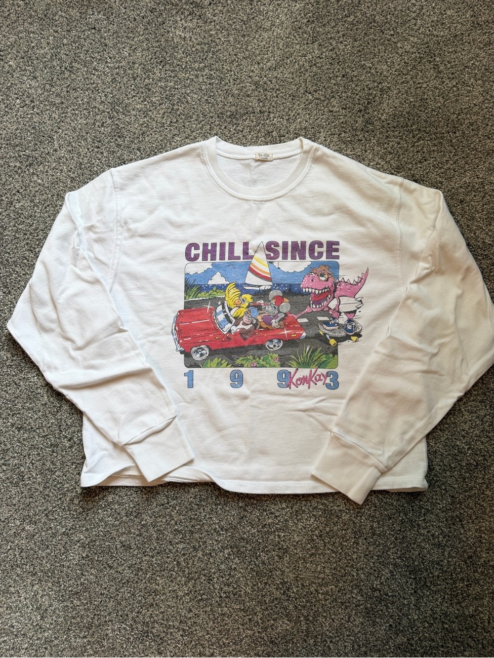Brandy Melville White 'Chill Since' Graphic Long Sleeve Top
